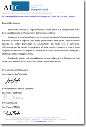 Lettera ringraziamenti relatori moderatori AIIC